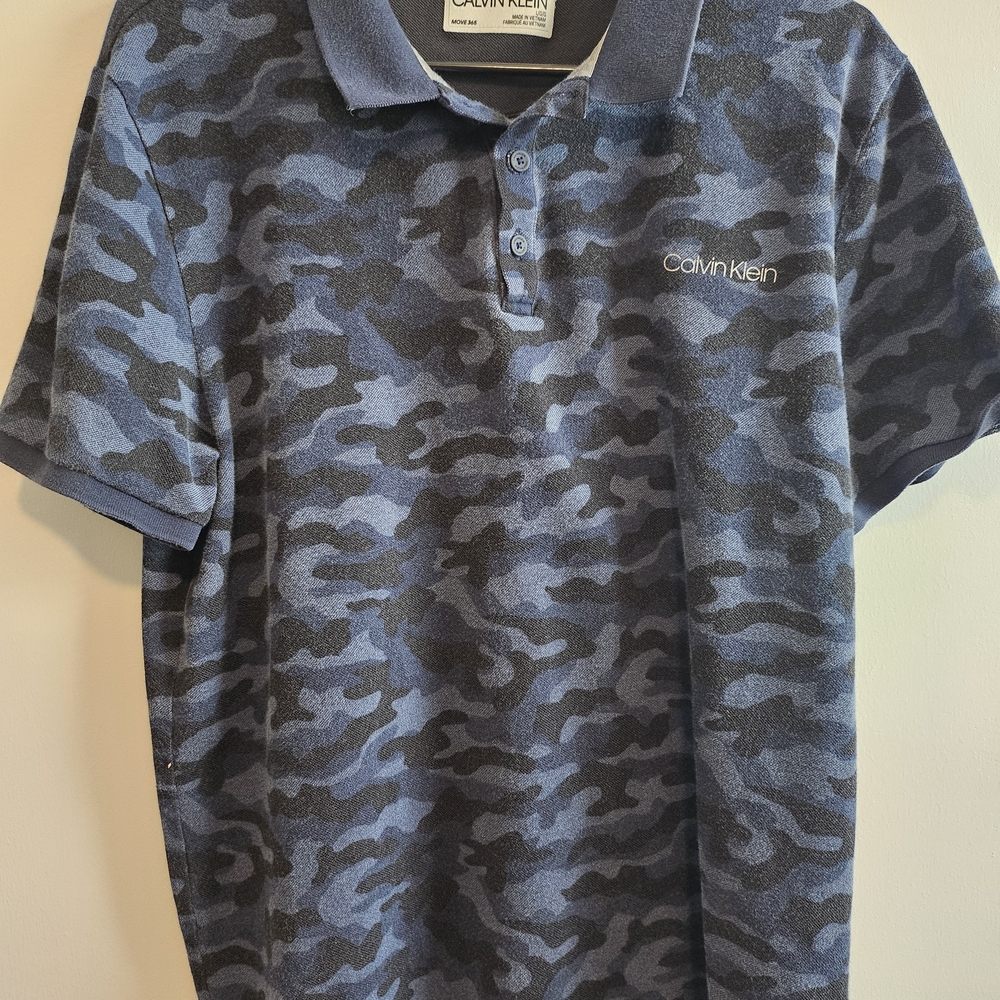 Calvin Klein Men's Blue Camo Polo Shirt